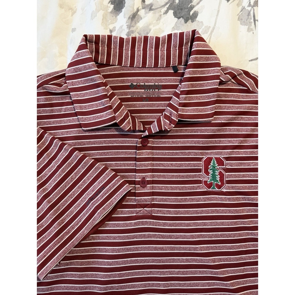 Columbia Golf Omni-Wick Polo Shirt Burgundy Stripe Stanford University Tiger